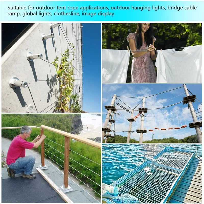 Stainless Steel Wire Rope 4PCS 2M 304 Diameter 2mm Canopy Rope Fishing Lifting Cable Clothesline Shade Sail Awning Rustproof Kit