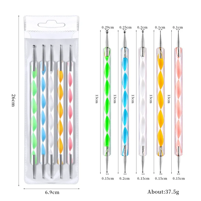 5Pcs/Set Nail Art Pen Dual-ended Silicone Flower Sculpture Pen Acrylic Adjustable Glue Handle Embossing Pen Dotting Brush Tools 6