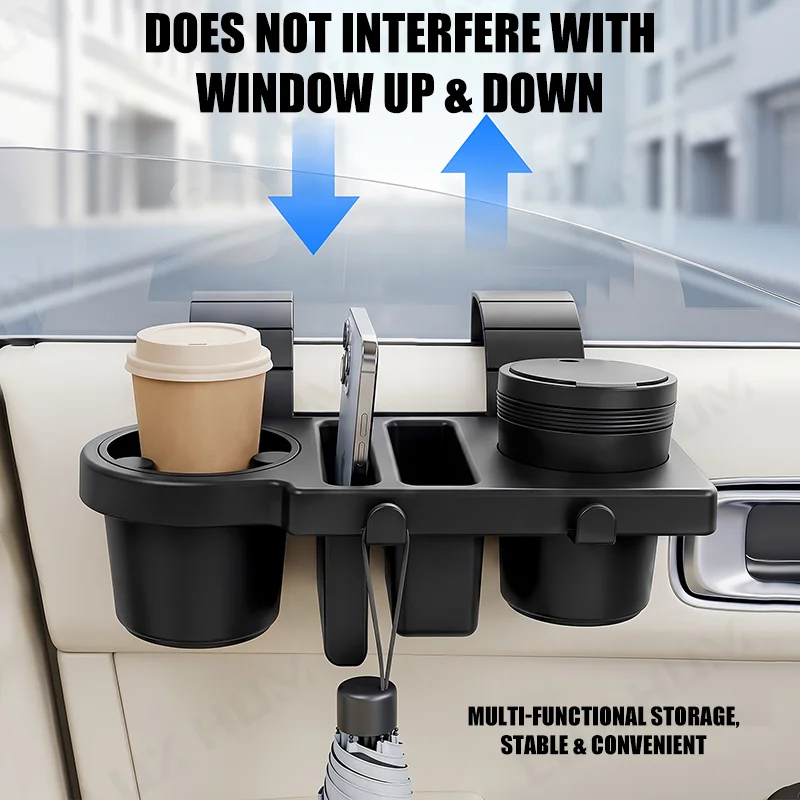 Organizer 3-in-1 per Portiera Auto con Posacenere, Scatola Portaoggetti da Appendere al Finestrino, Slot per Telefono, Portabicchieri, Gancio Portachiavi, Universale per Camion/Auto - immagine 4