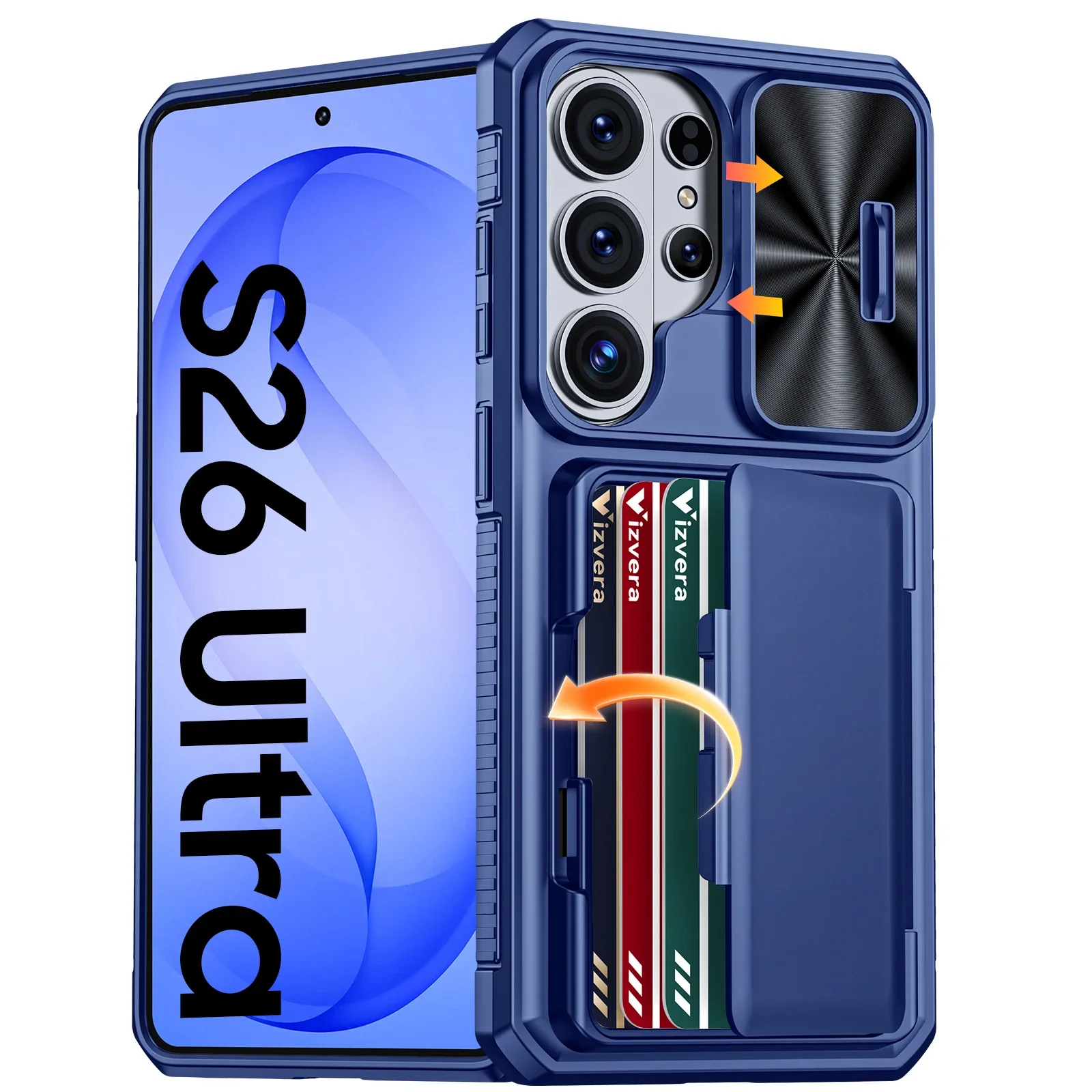 Premium Wallet Case - Full Body Protective with Card Holder, Camera Cover, & Kickstand, Blue