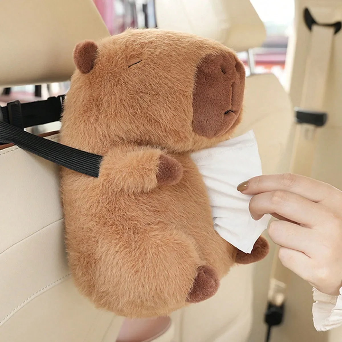 Cartoon Capybara Paper Storage Container - Car Armrest Tissue Holder Car Tissue Box Cover Organizer Soft Plush Tissue