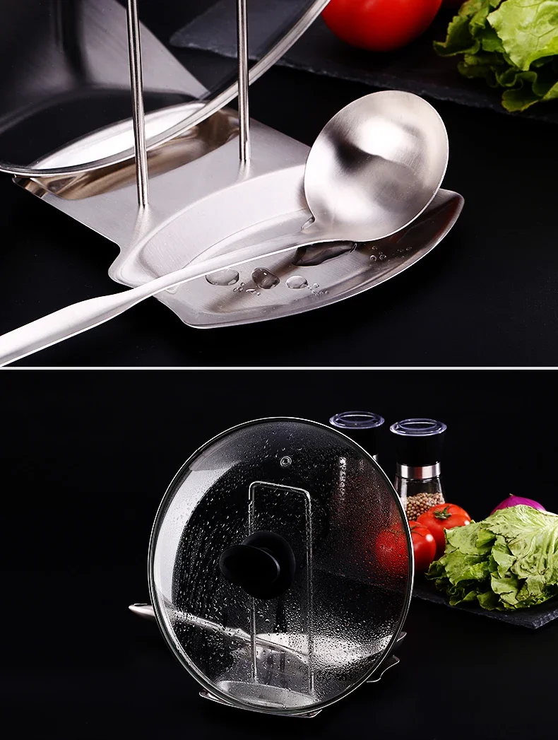 Stainless Steel Pot Lid Rack Detachable Pan Cover Shelf Kitchen Multifunctional Spatula Holder Spoon Stand Kitchen Accessories