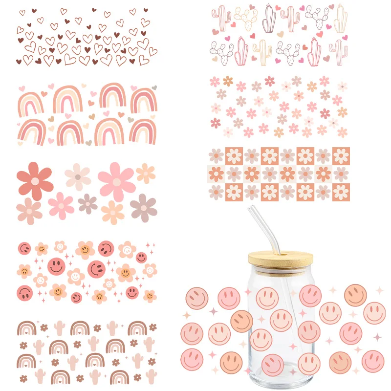 3D UV DTF Wraps Transfer Sticker for 16oz Libbey Glass Cup DIY Waterproof Wrap Transfers Decals For Coffee Cup Beer Glasses Mug