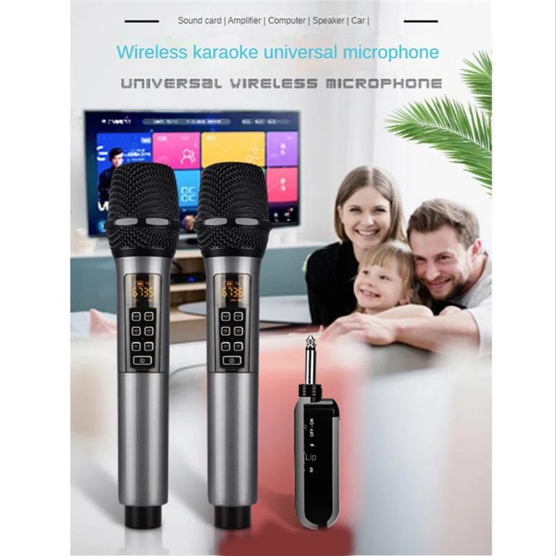 

Wireless Microphone Professional Handheld 2 Channels UHF Mic Adjustable Band Reverberation for Stage Karaoke Party