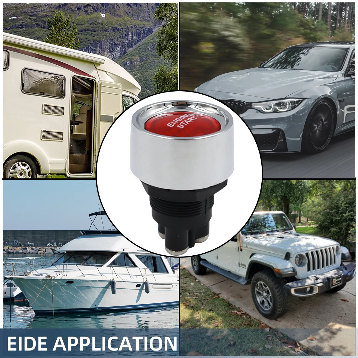 Car Start Button 50A Multi-Functional Start Push Button Switch Vehicle Car Engine Start Button Ignition Switch DC 12V 24V Momentary