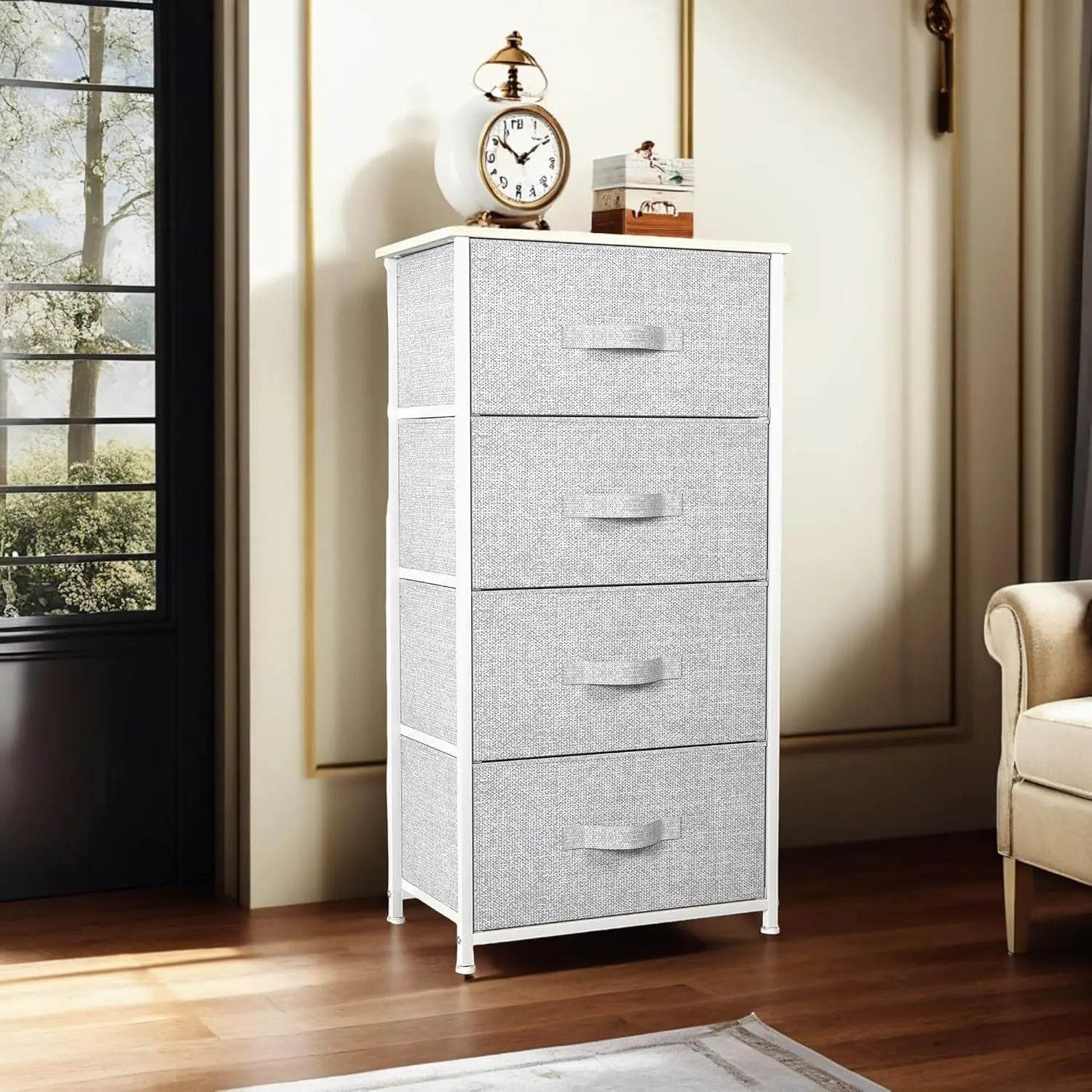 Dresser with 4 Drawers - Fabric Storage Tower, Organizer Unit for Bedroom, Living Room, Hallway, Closets - Sturdy Steel Frame 4