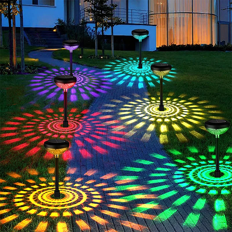 LED Solar Garden Lamp Outdoor Lighting Gardens Landscape Decorative Lawn Colorful Discoloration RGB Road Projection Night Lights