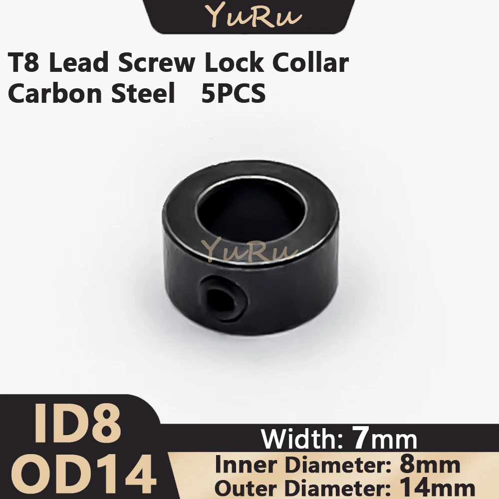 5/10PCS 탄소강 T8 리드 스크류 잠금 칼라 ID8 OD14 너비 7mm 나사 잠금 링 잠금 블록 절연 열 3D 프린터 CNC