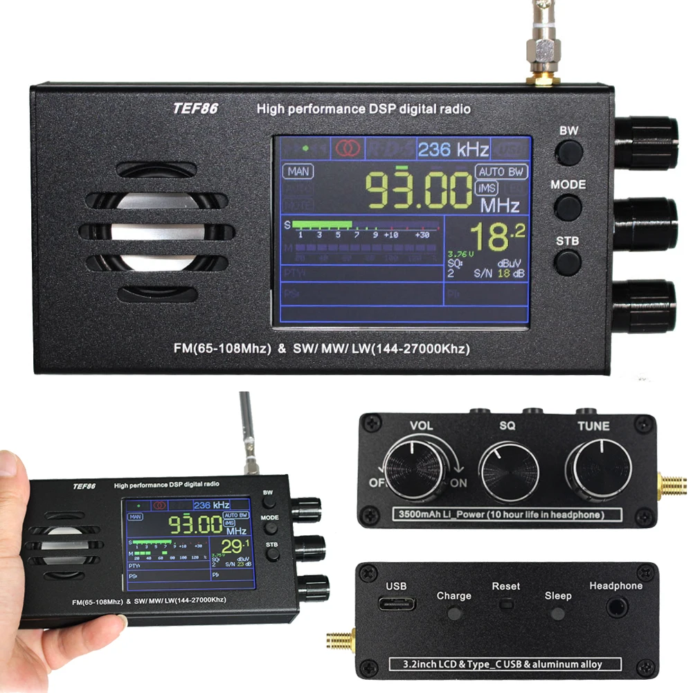 

TEF6686 DSP радиоприемник FM/SW/MW/LW, Полнодиапазонный радиоприемник с батареей, 3,2 дюймов, ЖК-дисплей, коротковолновый радиоприемник, Built-in динамик