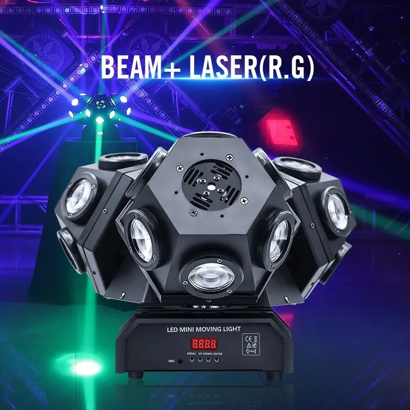 Stage Beam Projector Three Heads  RGBW 3in1 LED  Laser Rotating Moving Head Light DMX Control for Bar DJ Disco Party