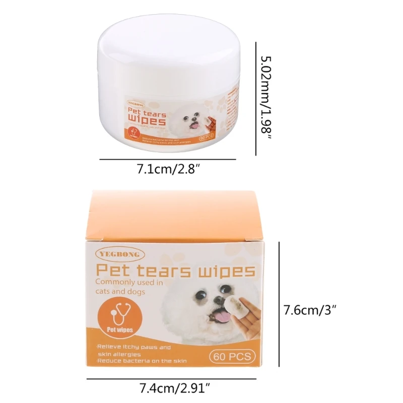 Pet Wipes for Ear Add Aloe Chemomile 60Pcs Tears Remover Wet Pads for Dog pet ear cleaner