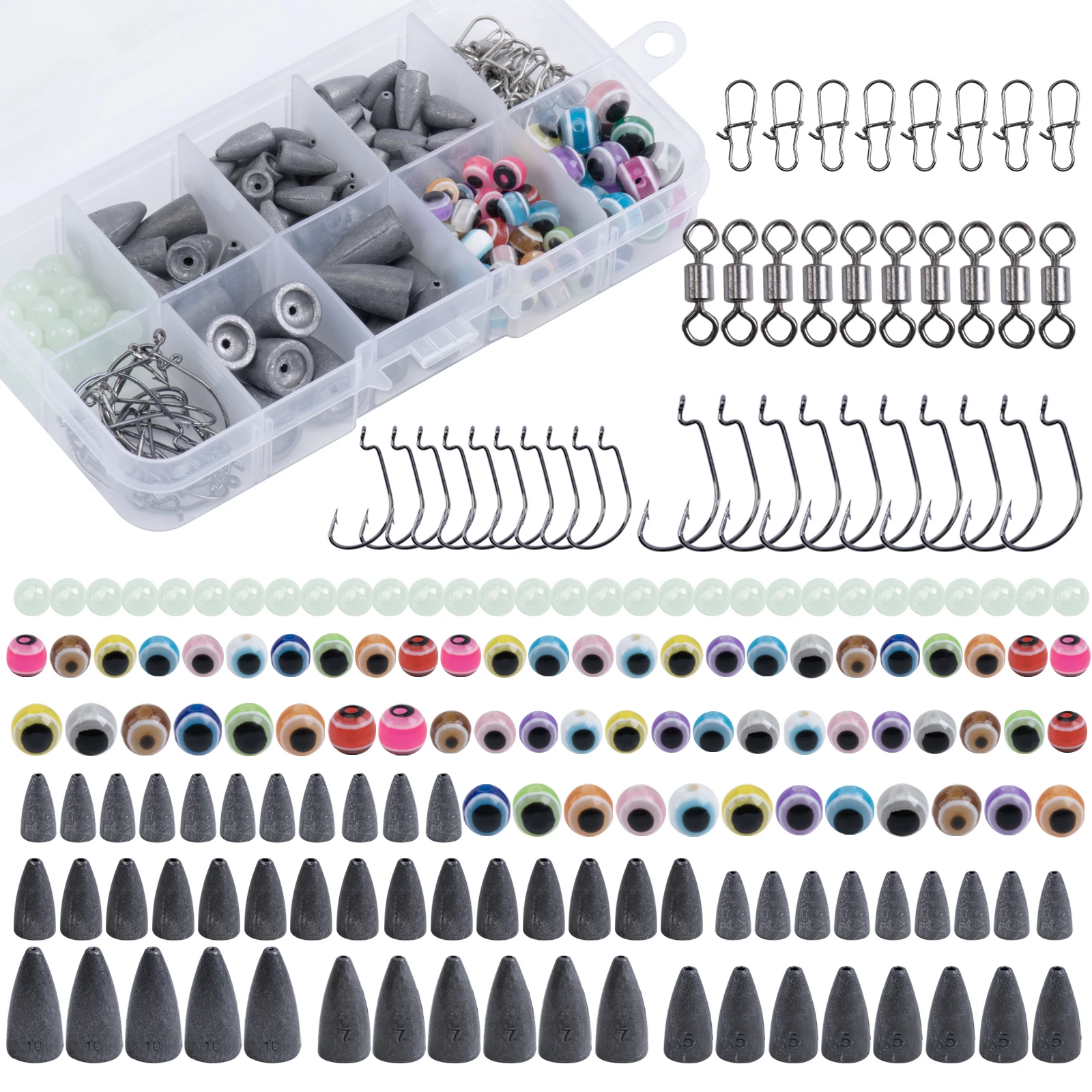 

Goture 182pcs/box Fishing Bait Tackle Group Including Fishing Weights Sinkers Lure Fishing Beads Bullet Sinkers Accessories Kit