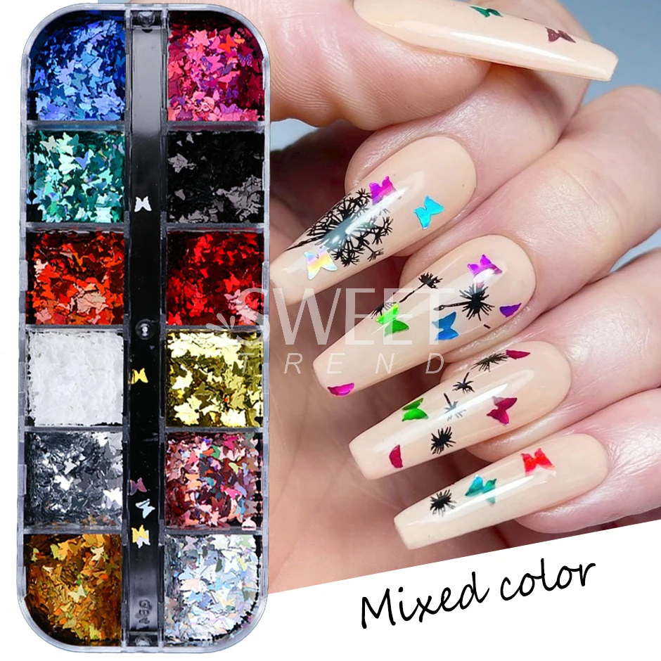 Sparkly Butterfly Nail Glitter Flakes Holographic Mirror Ultra-thin Paillette Summer Theme Charm Sequin Manicure Slices Spangles