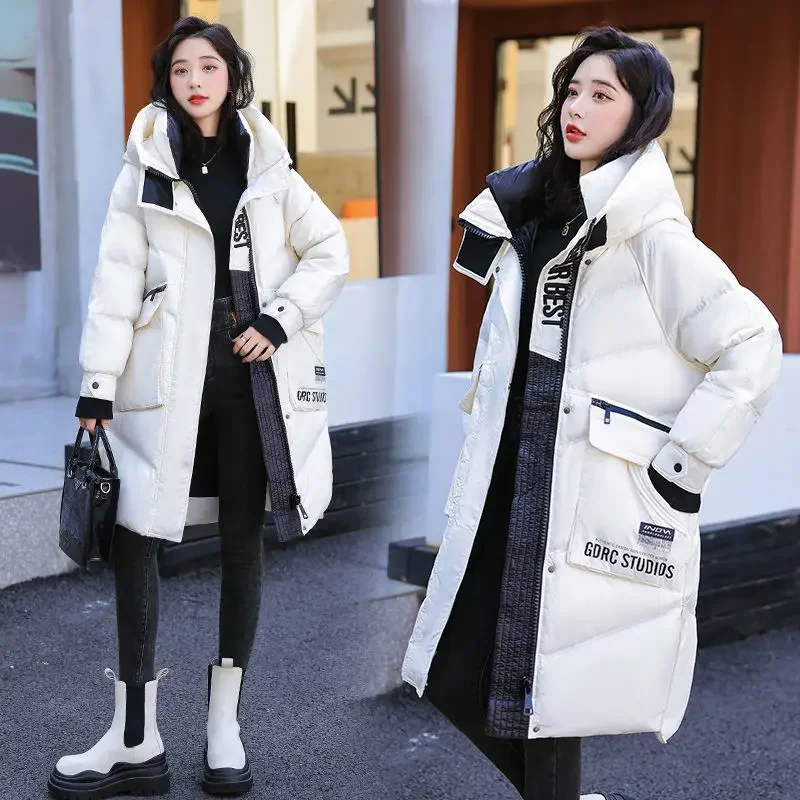 2024 New Women Down Jacket Winter Coat Female Mid Length Version Parkas Loose Large Size Warm Outwear Hooded Versatile Overcoat