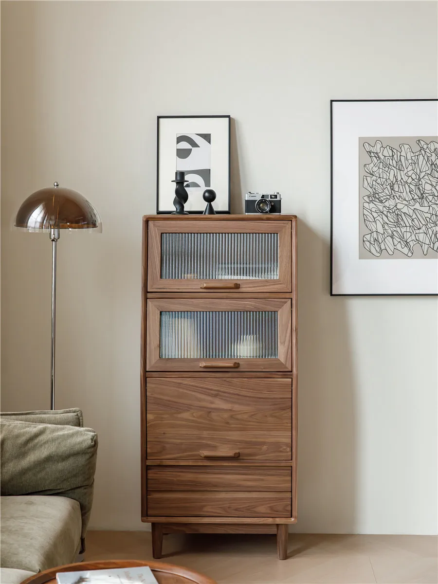 

North America Black Walnut All Solid Wood Locker TV Side Cabinet Sideboard Cabinet All Solid Wood Flip Door