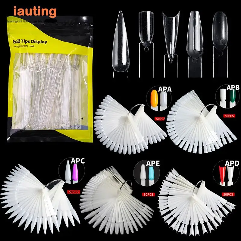 50Pcs Nail Display Stick Clear Natural Color Nail Swatch False Nail Tip Nail Gel Polish Display Board Per Nail Art Practice Tool