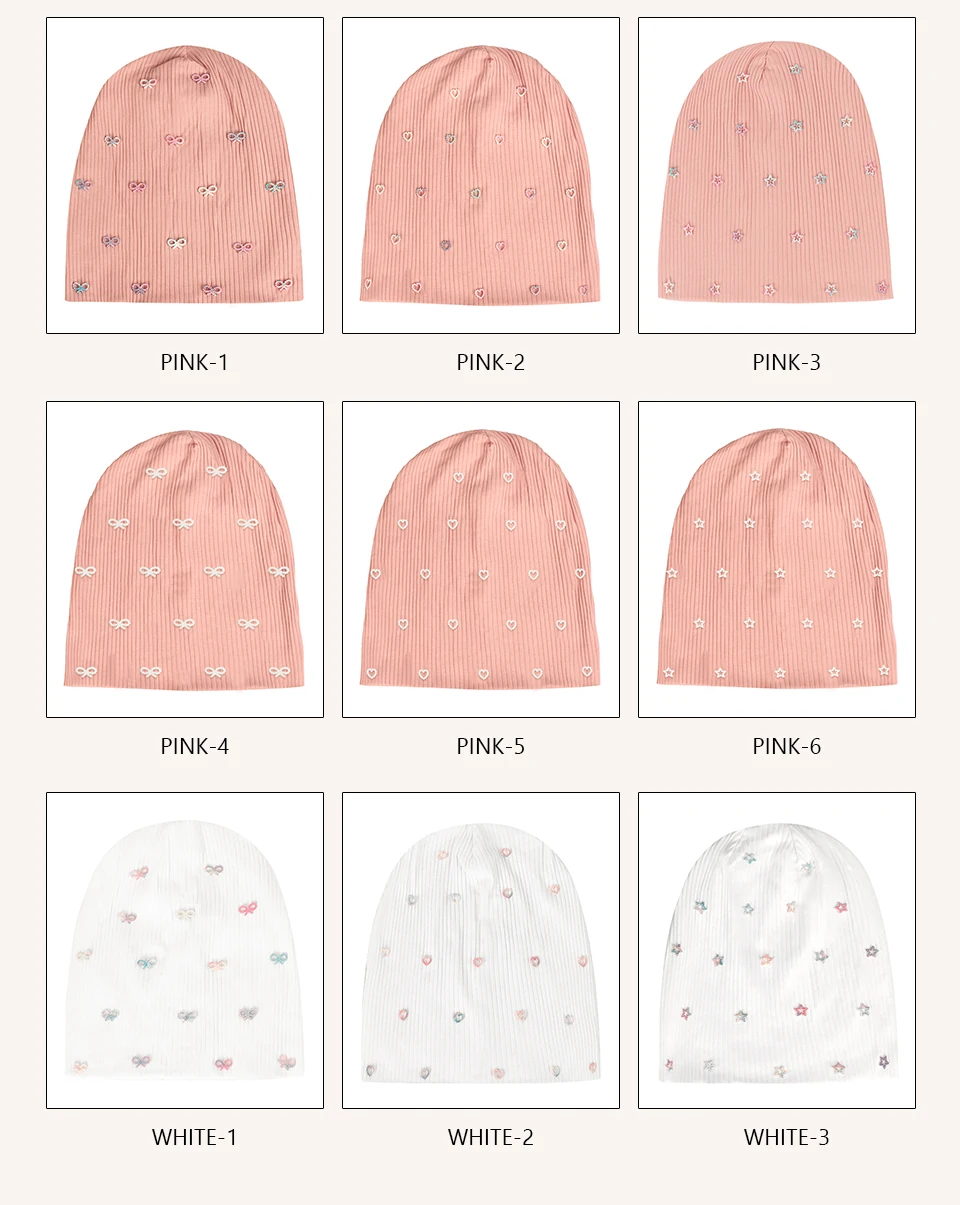 Geebro Damen-Mütze, mehrfarbig, gerippt, mit Perlen, Stern-Skullies, lässig, gestrickt, weiches Design, solide Schleife, Herz-Mütze, Damen-Slouchy-Mütze – Detail 5