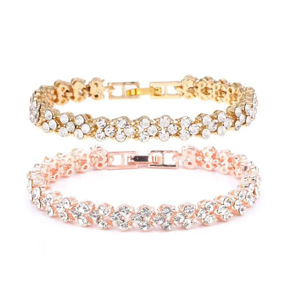 

Bridal Jewelry Romantic Diamond Bracelet Crystal Romantic Rhinestone Bangle Heart Chain Heart Shape Bracelets for 2PCS Women