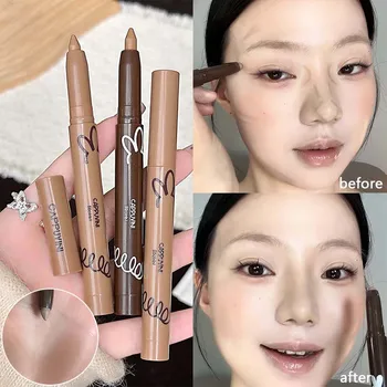 Stick per il contorno del viso, texture morbida e opaca, colore grigio-marrone, ombretto per naso, penna per trucco modellante per la linea del viso, facile da sfumare, per principianti
