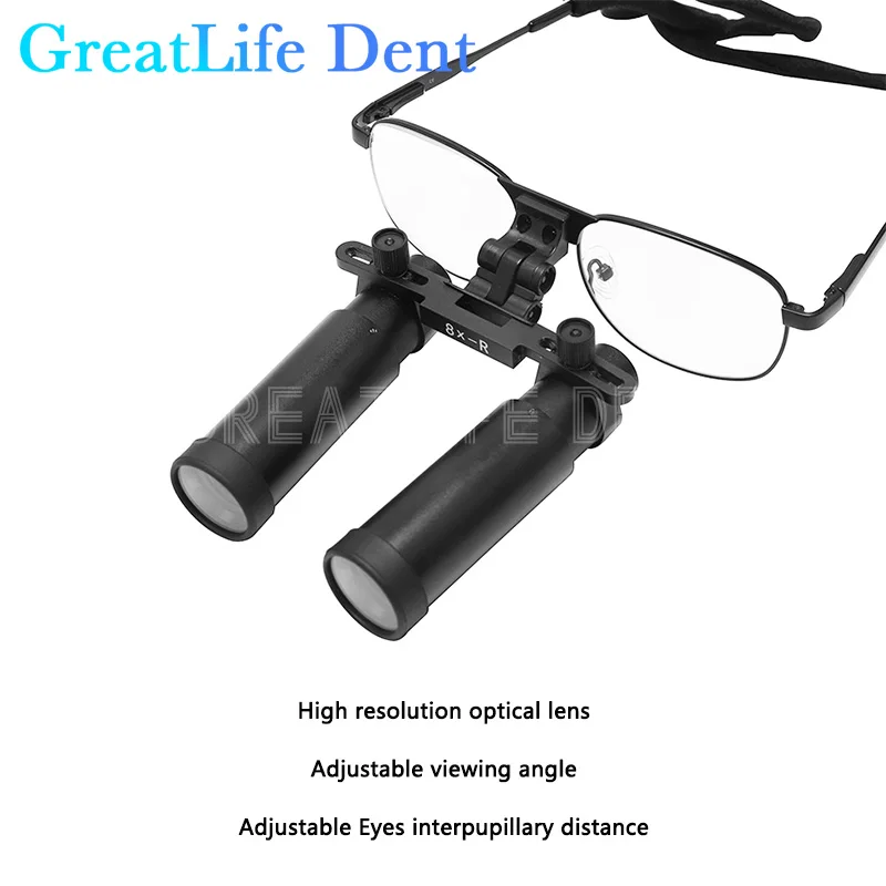 GreatLife Dent 8X lupy chirurgiczne dla dentysty laboratorium dentystyczne odległość robocza 280-600MM okulary powiększające medyczne regulowane lupy