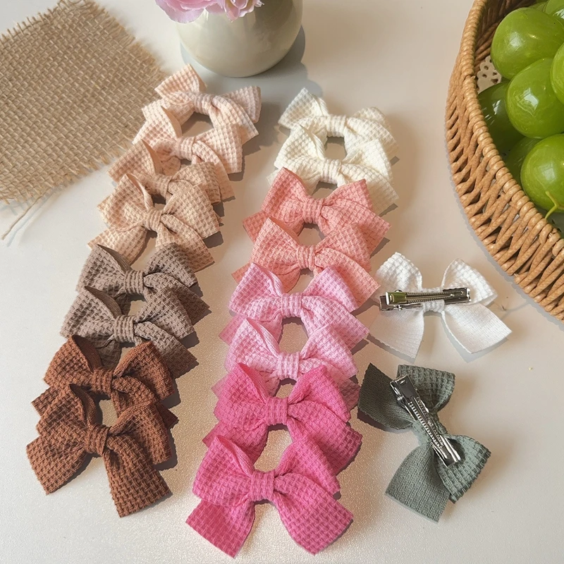 2PCS Soft Cotton Bow Hairpin Girl Sweet Plaid Design Hairpin Color Block Delicate Hairgripe Barrettes Kawaii Child Accessories 3