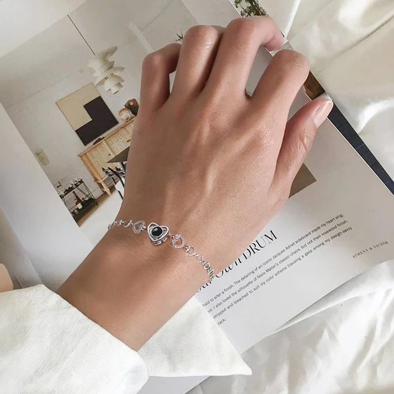 Xtyggoi Bracciale personalizzato con proiezione di foto per donne uomini Bracciale in pietra turchese Ti amo Bracciale con ciondolo a cuore Gioielli commemorativi di coppia
