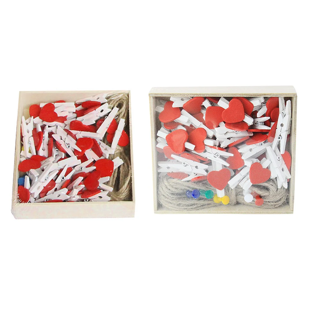 56 Pcs Clothespins Wooden Heart Shape Lovely Photo Pegs Note Clips Paper for Scrapbooking |