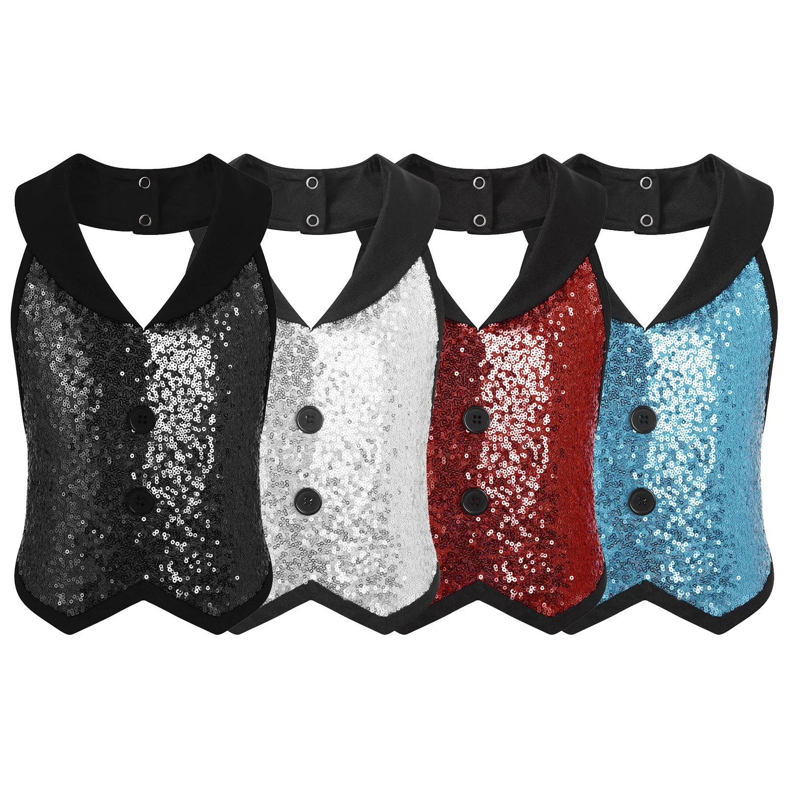 Child Kids Boys Sleeveless Backless Sparkling Sequins Vest Tops Jazz Dance Wear Stage Performance Costume Party Clothing