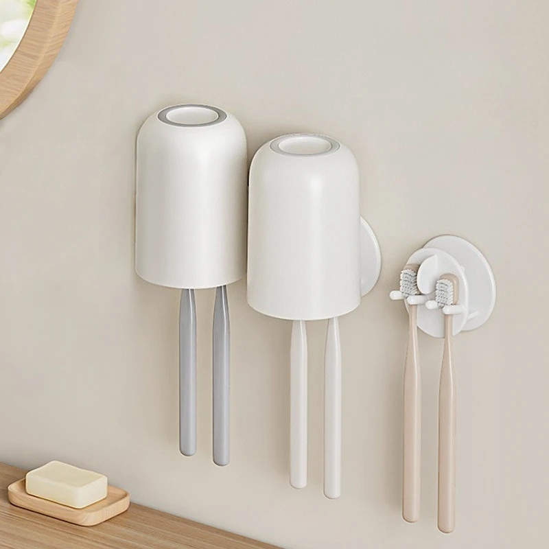 Wall-Mount Holders With Mouthwash Cup, Toothbrush Storage Organizer Bathroom Tumblers_voghion.com