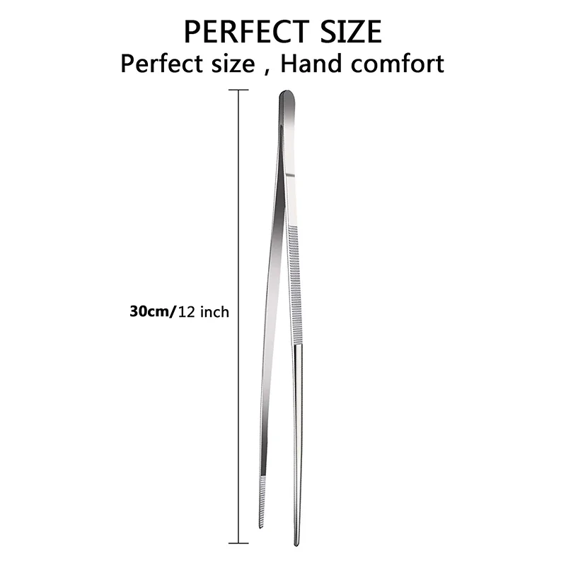 30cm Stainless Steel BBQ Clips Long Toothed Tweezer Straight Tweezer Barbecue Food Tong Home Medical Garden Kitchen BBQ Tools food tongs kitchen food clips
