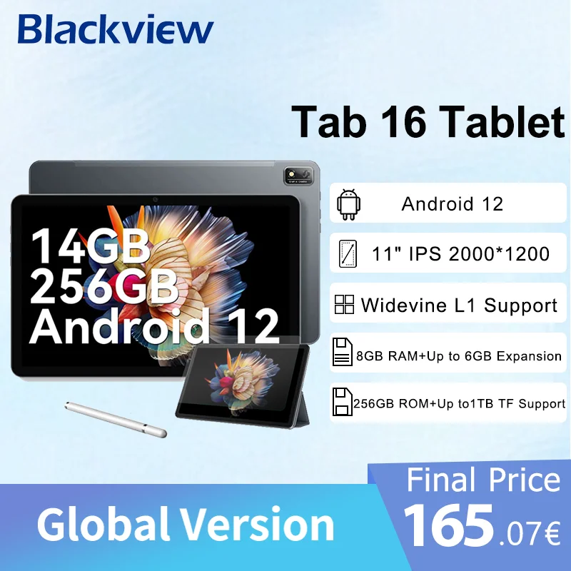 Blackview Tab 16 Tablet 11'' 2K FHD+ Display Pad Android 12 T616 Widevine  L1 14GB 256GB 7680mAh 13MP Camera Dual 4G Phone Call - AliExpress