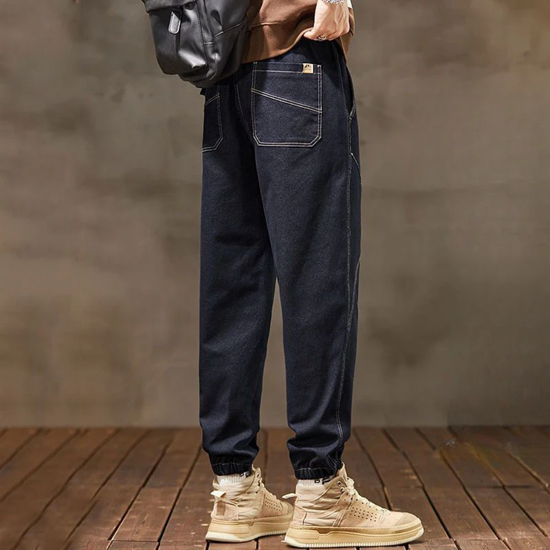 Bright Line Decoration Autumn Elastic Daily Cargo Jeans Men All-match Trousers Trendyol Loose Elastic Waist Comfortable Pants 5