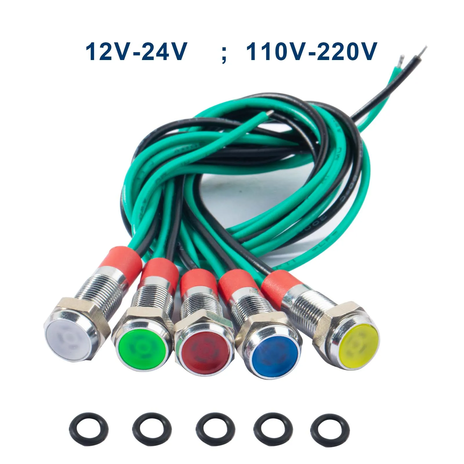 Led Lamp Beads 5pcs 6mm Led Metal Indicator Light 12v-24v 110v-220v