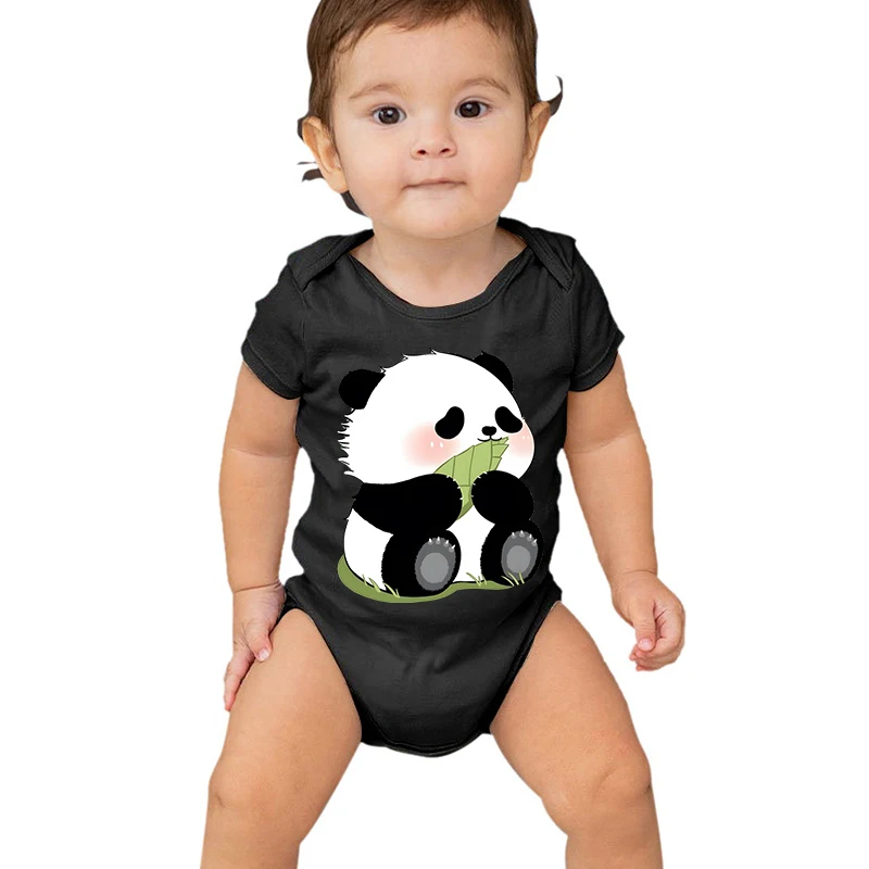 

Baby Bodysuit Flower Pandas Eat Bamboo Shoots Printed Baby Gift Toddler Short Sleeve Newbron Jumpsuit Boys Girls Cartoon Clothes