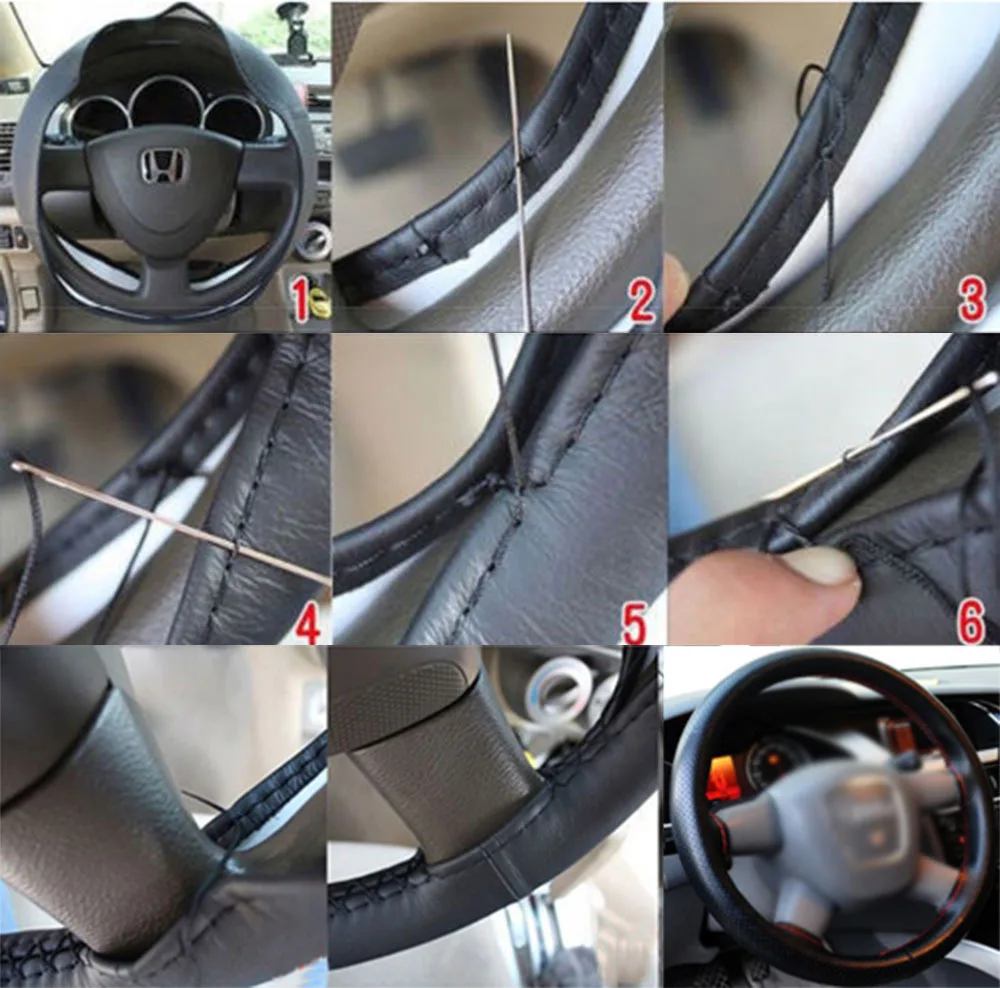 37cm/38CM DIY Steering Wheel Covers soft Leather braid Car Interior accessories