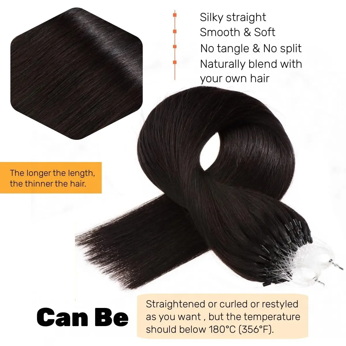 Micro Loop Hair Extensions 16-26 Inch Micro Bead Remy Hair Extension 1g/Strand 50g Color #1B Natural Black Straight For Salon