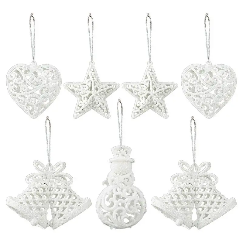 White Christmas Tree Hanging Ornaments Heart Star Bell Shapes Party Decorations Ornament for Christmas Winter Holiday New Year