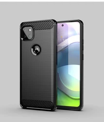 Durable Carbon Fiber Bumper Silicon Case with Enhanced Grip for Moto One 5G Ace (Black)