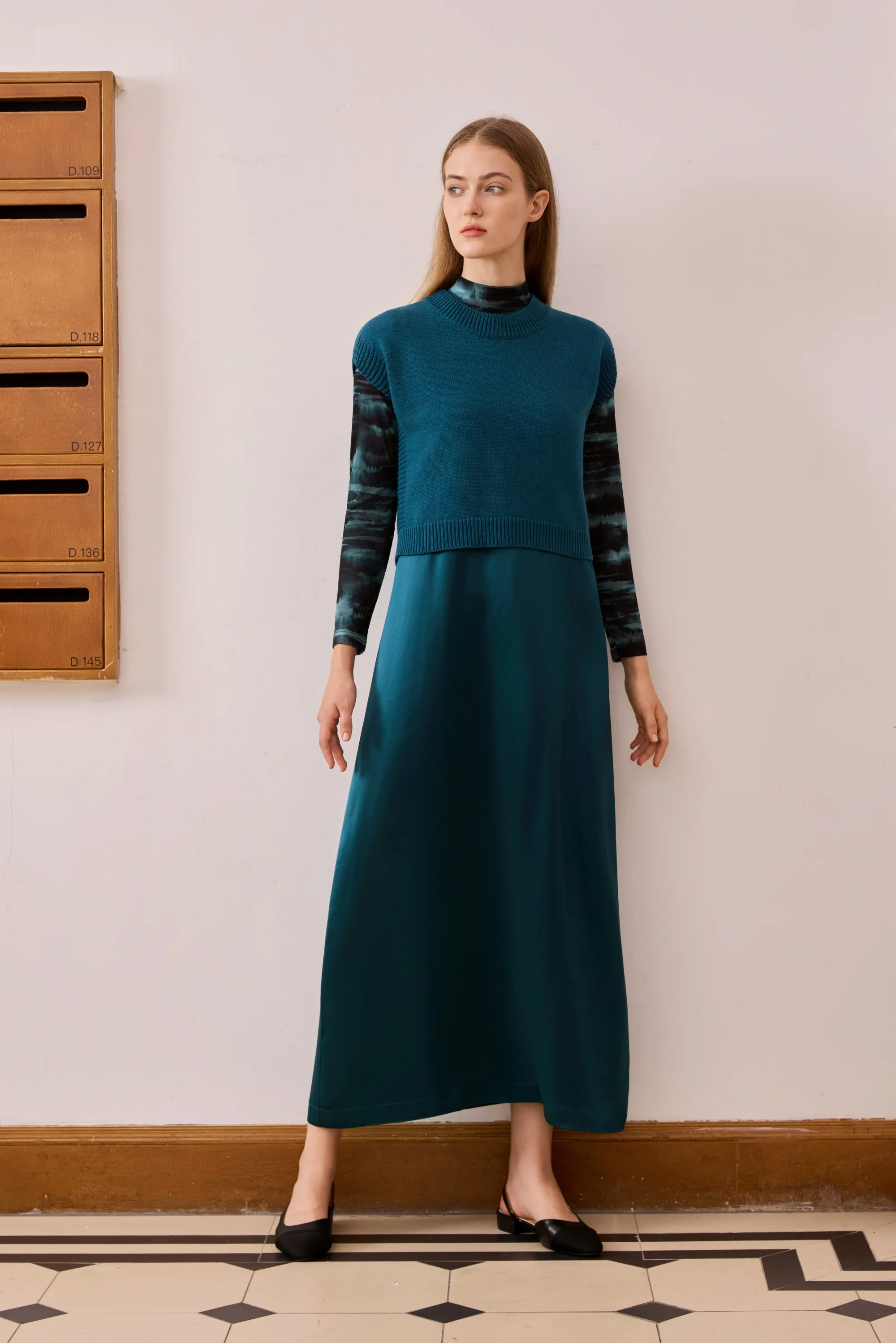 Womens Autumn Winter Maxi Dress  Mesh Modal Shirt Set - High Quality Acetate Fabric
