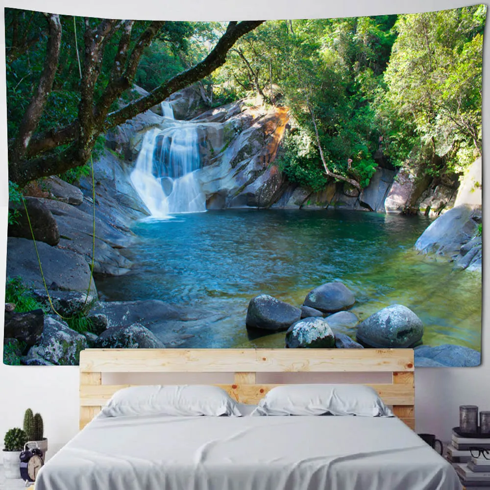Description Picture 3 of itemForest waterfall tapestry fantasy landscape wall hanging Bohemian home decoration art wall cloth picnic mat bed sheet