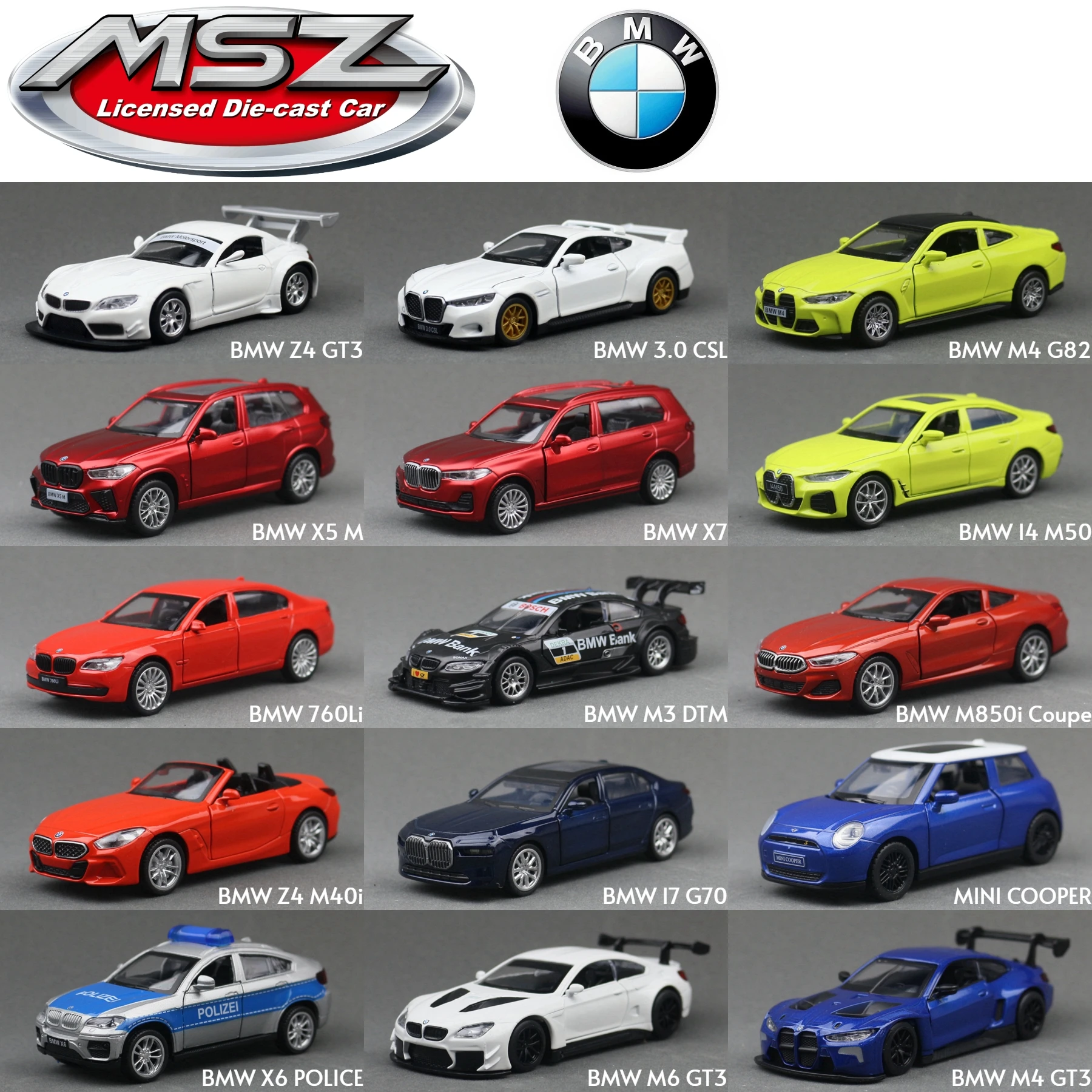 1/43 BMW M3 M4 X6 X7 Mini Cooper SUV Sport Racing Car MSZ