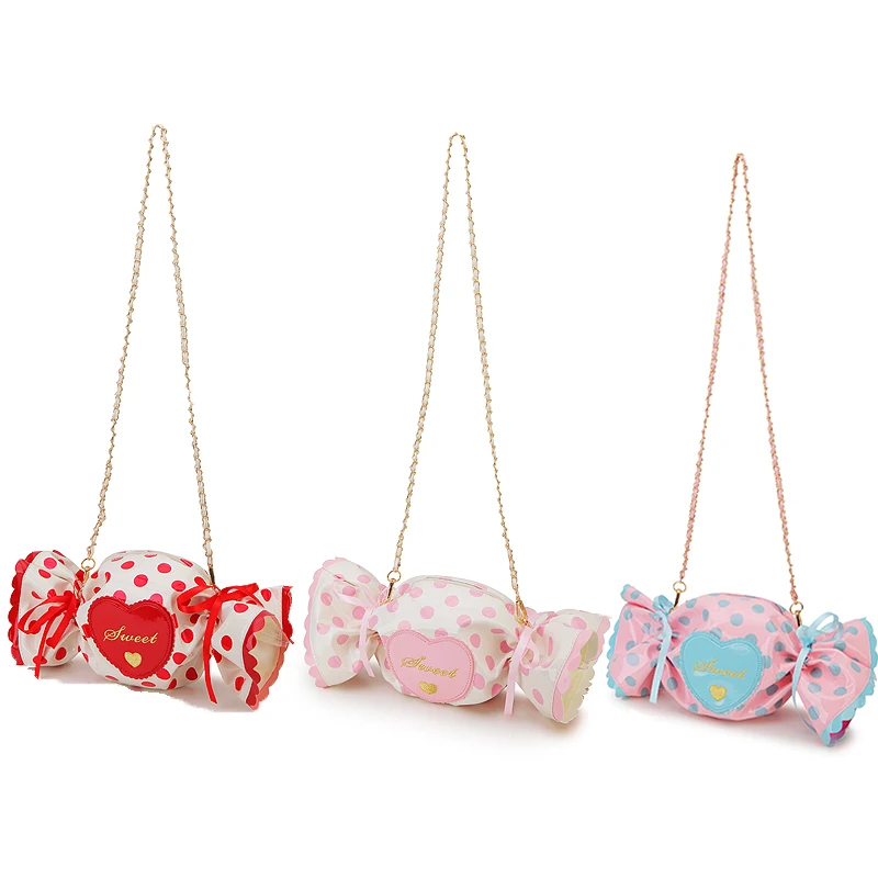 Kawaii Dot Candy Design Girl Handbag and Purse Sweet Lolita Daily Clutch Chain Crossbody Messenger Bag Sugar Shaped Shoulder Bag 2