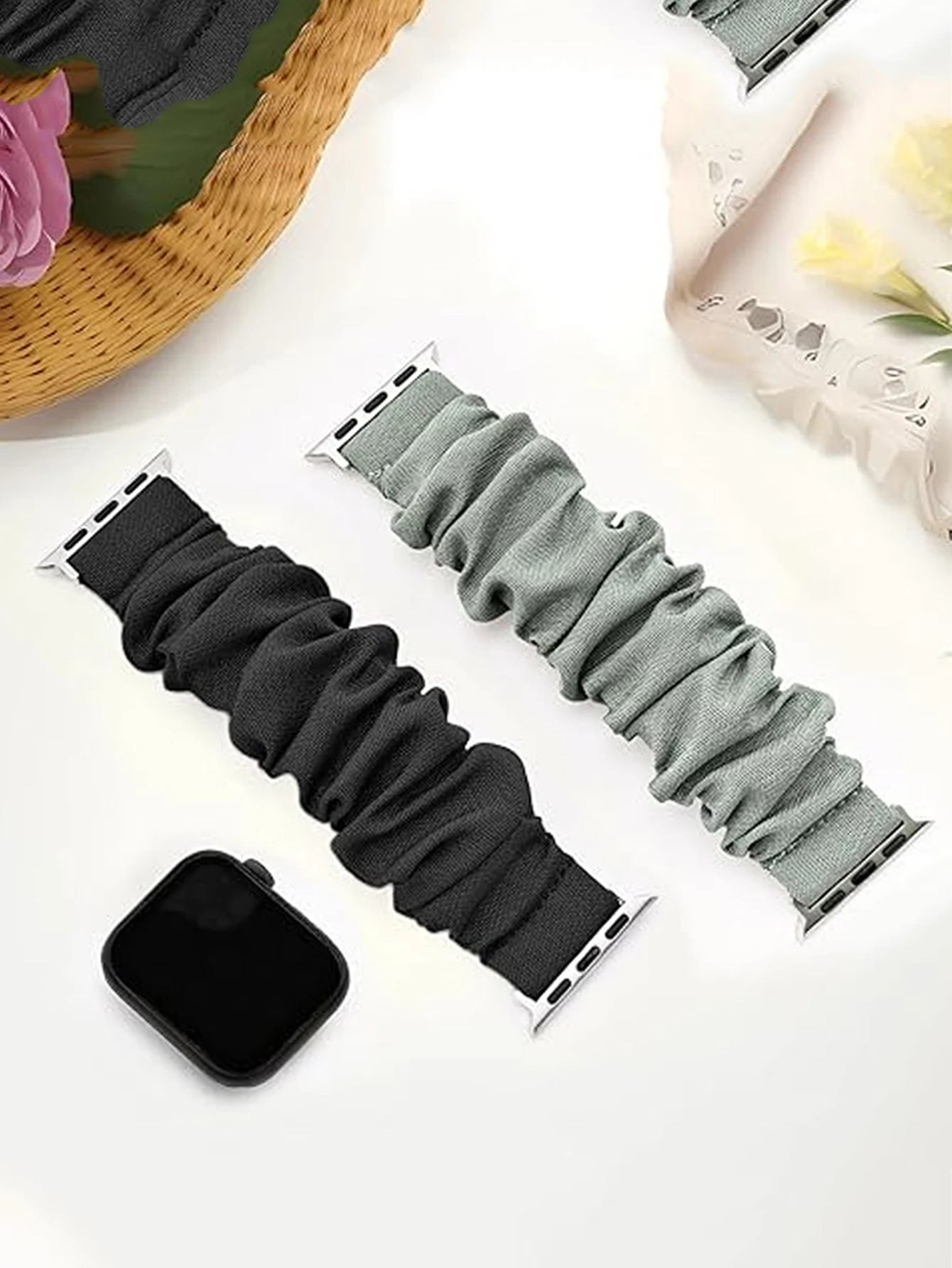 Set of 2 Stylish Scrunchie Bands - Soft Elastic Fabric Wrist Strap