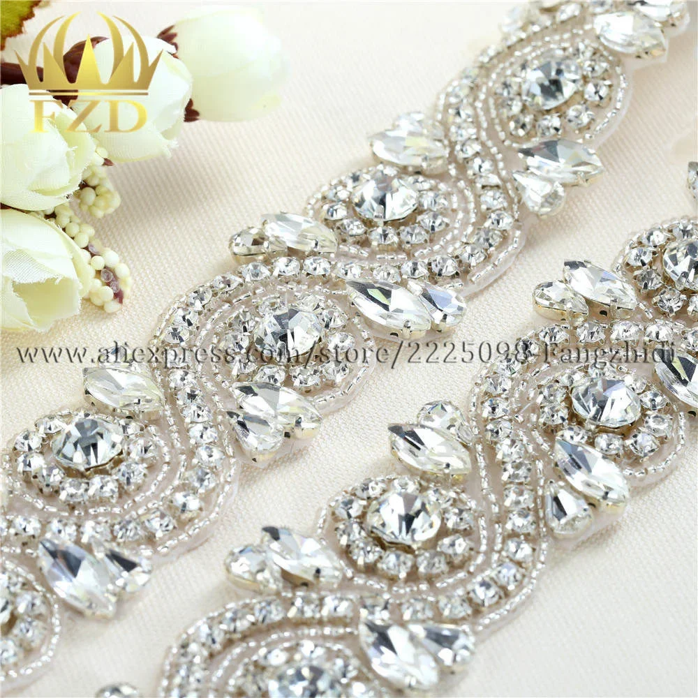 

(1yard) Beaded Hot Fix Sliver Clear Bling Sew On Crystal Rhinestone Applique Trimming for Dress DIY Bridal Belt Headbands Garter