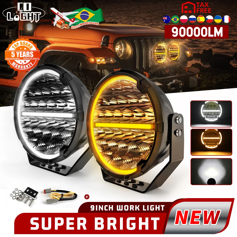 CO LIGHT Round LED Offroad Lights 9 inch White & Amber DRL Spot-Flood Combo Driving Auxiliary Work Pods Cubes Light for 4x4 ATV