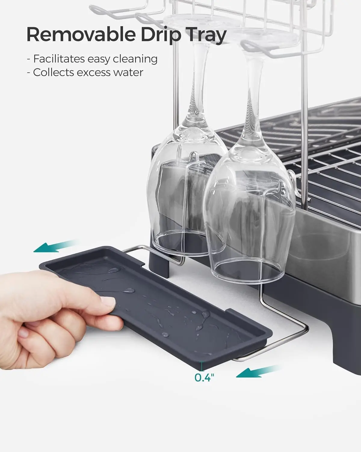 Dish Drying Rack - 2 Tier Dish Rack for Kitchen Counter with Rotatable and Extendable Drain Spout, Dish Drainer with Utensil,Cup