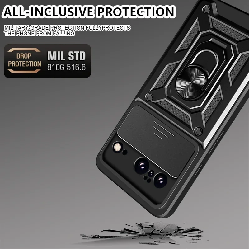 Military Grade Armor Phone Case with Camera Lens Protection and Magnetic Holder Ring Cover