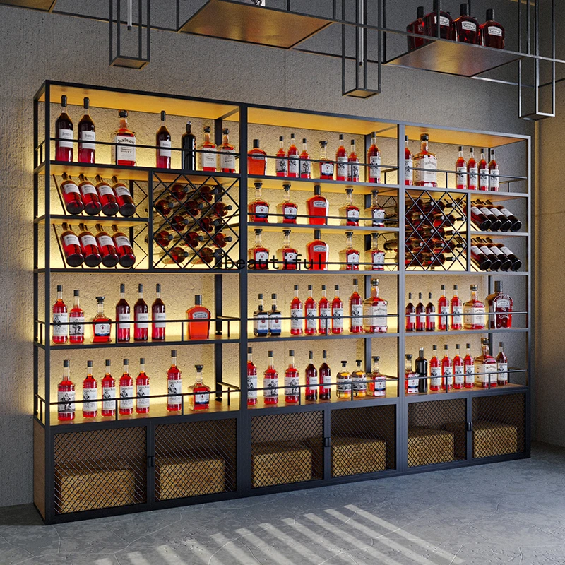 

Metal Commercial Wine Cabinets Display Liquor Storage Cocktail Bar Cabinet Wall Mounted Cellar Barra De Vino Kitchen Furniture