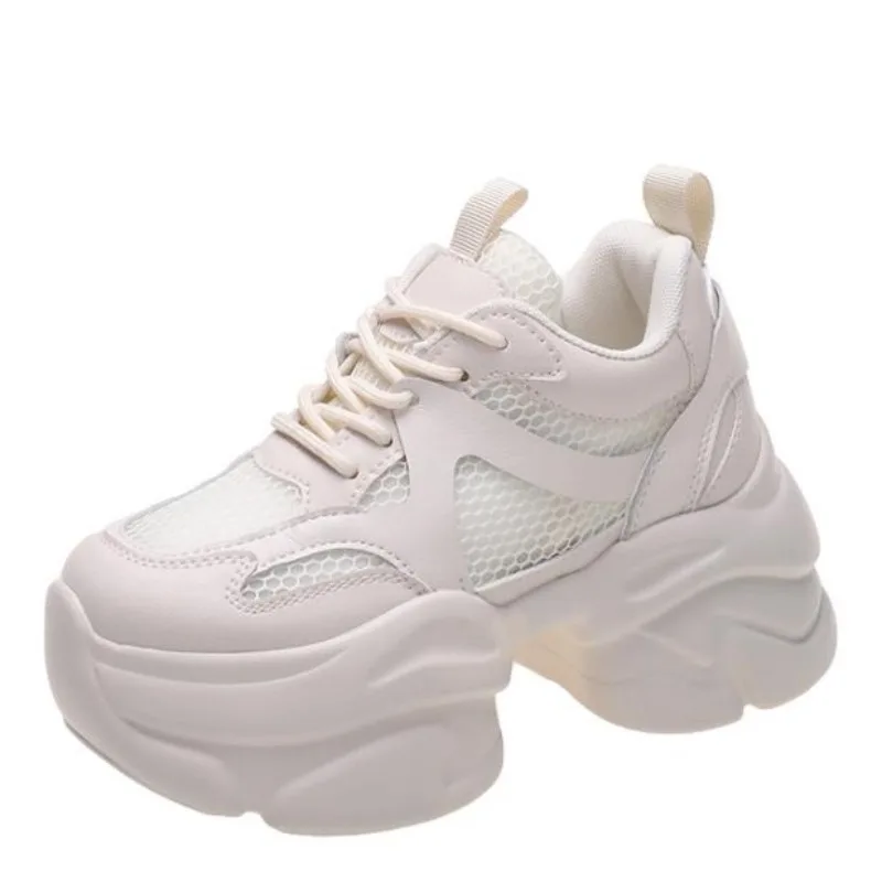 

Кроссовки женские на толстой подошве, Вулканизированная подошва, дышащие, массивные, для тренировок, 8 см, на лето