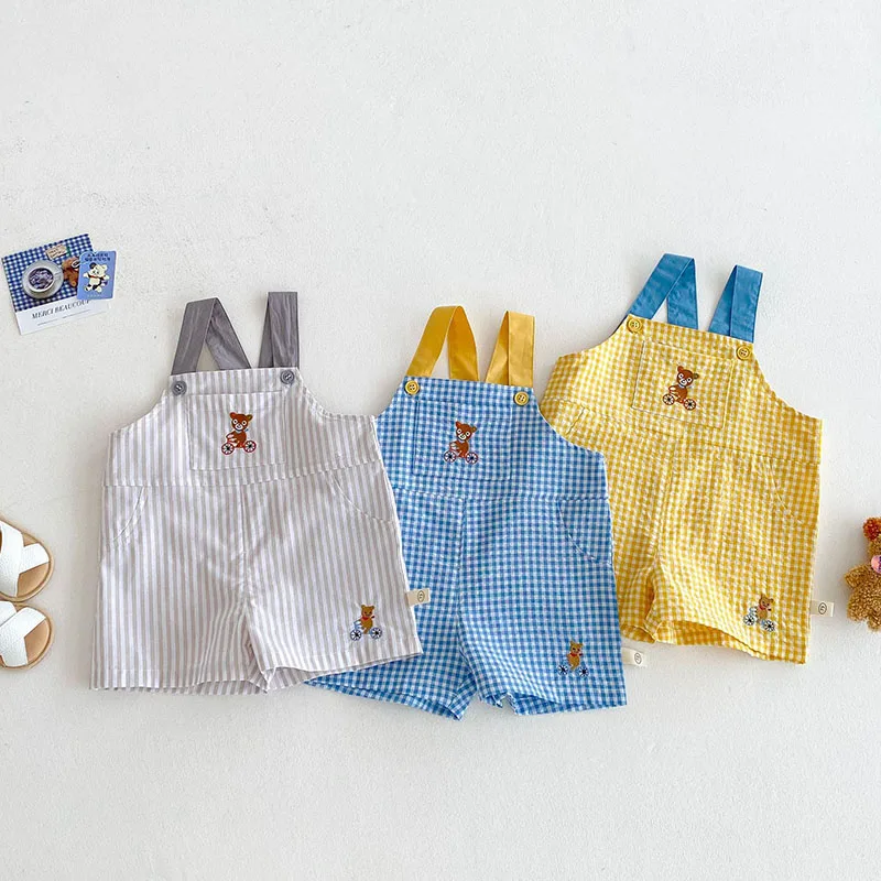 Cute Girls Checkered Overalls Comfortable Summer Pants